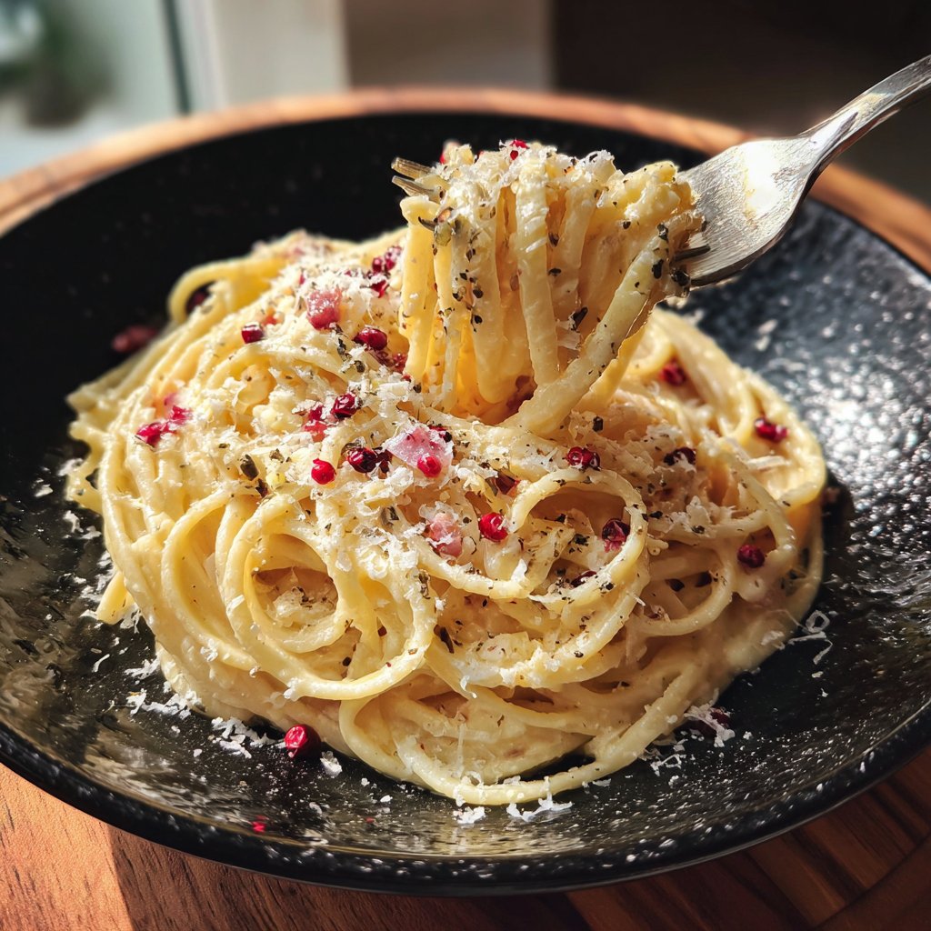 Pasta für zwei mit Sahne und rosa Pfeffer
