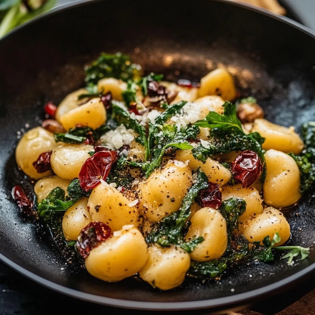 Gnocchi-Grünkohl-Pfanne mit Pilzen und getrockneten Tomaten