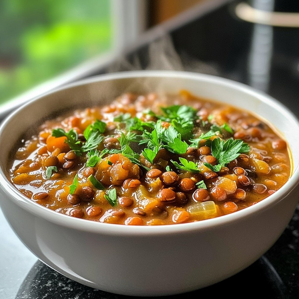 Linsensuppe mit Petersilie