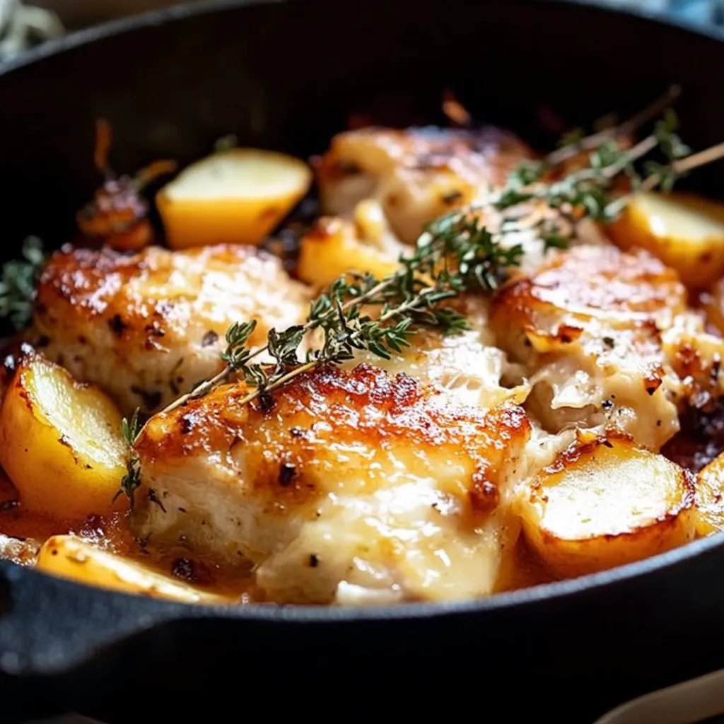 Gratinierter Schweinefilet Apfel Auflauf mit Currysahne